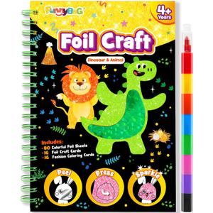 FUNNYB&G Foil Art Crafts for Kids Ages 4-8: Valentines Crafts for Kids 2026,Birthday Gift for Girls, Art and Crafts Supplies, Party Favors, Creative Toys for Girls Boys 4 5 6 7 8 9 Years Old (Dinosaur)
