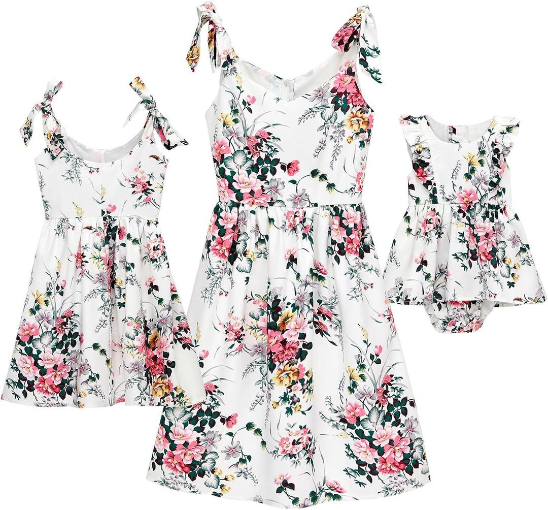 PopReal Mommy and Me Dresses Floral Mom and Daughter Matching Outfits Spaghetti Strap Sleeveless Dress Beach Mini Sundress, 130