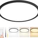 24 Inch Dimmable LED Ceiling Light Fixture, Ultra Thin Flush Mount, 48W 4800Lumen, 3 Color Changeable, Round, Black, for Dining Room, Living Room, Bedroom, Office, Hotel