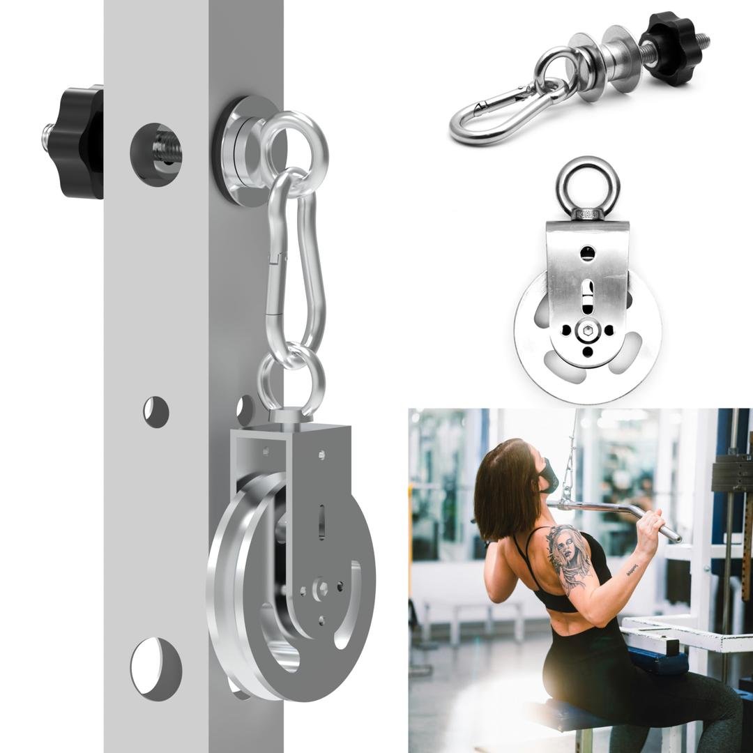 Height-Adjustable Cable Pulley System for Power Racks – Heavy-Duty Stainless Steel Swivel Pulleys, Tool-Free Installation, Fits 2x2 & 3x3 Racks (1/2" or 1" Holes), Silent & Wobble-Free