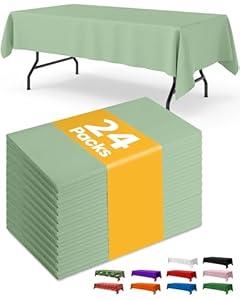 Niuara Green Plastic Table Cloth - 24 Pack 54" 108" Rectangle Disposable Tablecloths for 6FT Tables, Waterproof Table Cover for Party, Holiday & Gathering Use