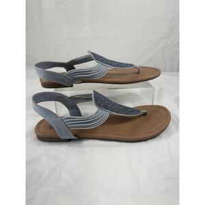 SM New York Women's Ellie T-Strap Blue Textile Sz 7 Medium