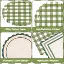 48PCS Sage Green Gingham Paper Plates and Napkins Sets - Sage Green Scalloped Party Supplies Tableware, Disposable Dinner Plates Napkins Kit for Birthday Baby Shower Wedding Party Decorations