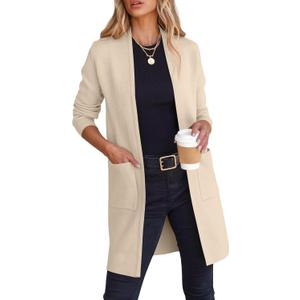 ANRABESS Cardigan Sweater for Women Casual 2025 Fall Fashion Coat Long Sleeve Open Front Knit Coatigan Outwear (Small, Beige)