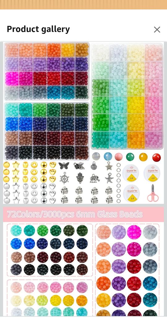 REVKI 72 Colors 6mm Glass Beads for Jewelry Making,3000PCS+ Round Crystal Glass Beads Bracelet Making Kit with Accessories, Bead Starter Kit Crafts Gifts Set Suitable for Teen Adults