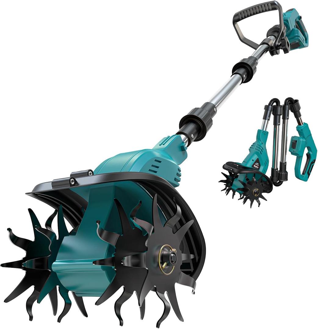 Cordless Tiller Cultivator Compatible with Makita 18V Battery (Tool Only), 450RPM Ecarke Electric Tiller for Gardening, 9"x6.3" Tilling, 48 Reinforced Steel Tines Rototiller for Lawn/Soil Cultivation