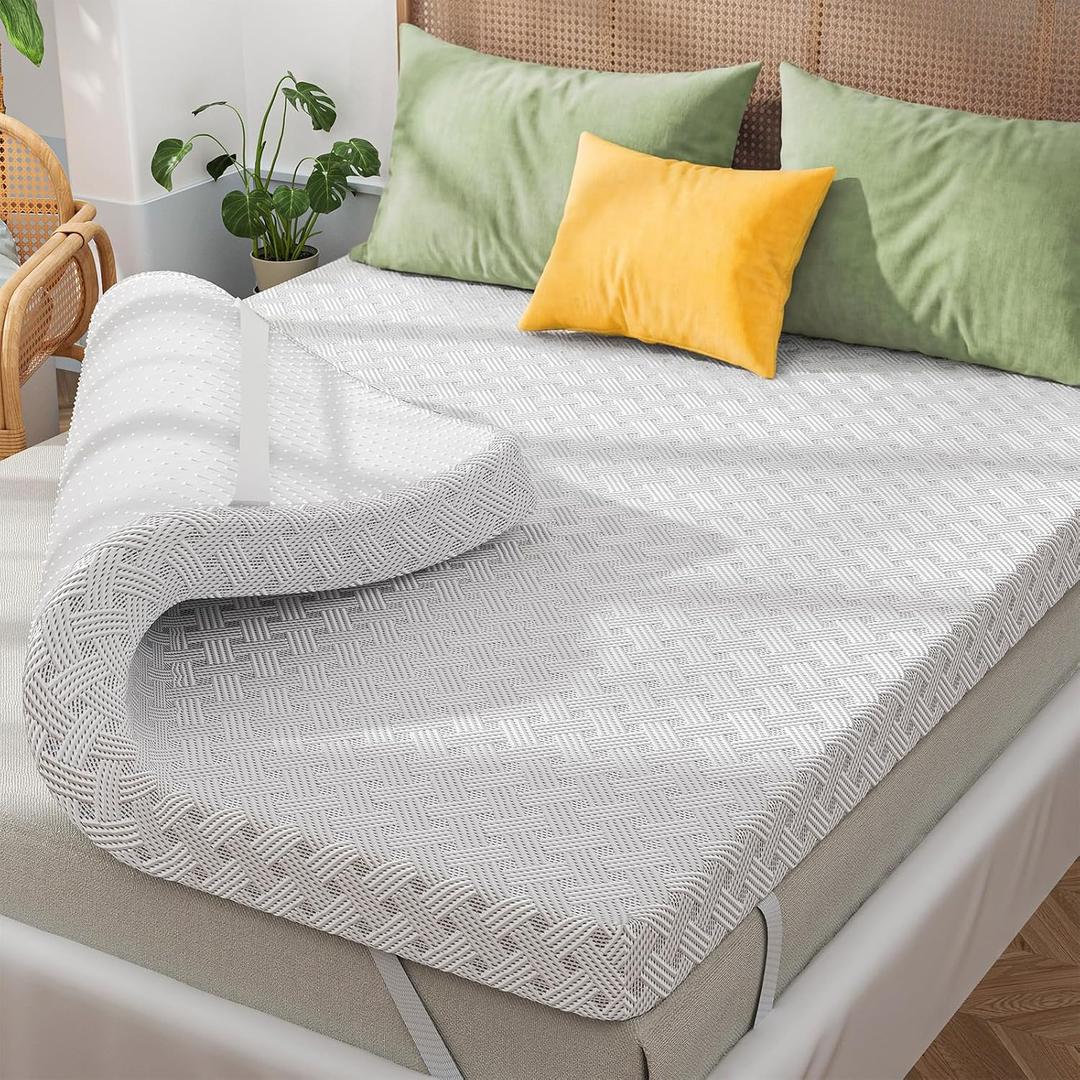 King Mattress Topper,Gel Memory Foam Mattress Topper 3 inch King Size Bed Topper,Frim Mattress Pad,Bamboo Rayon Cover Removable & Washable,Non-Slip Double Zipper,Elastic Straps Fits 21"