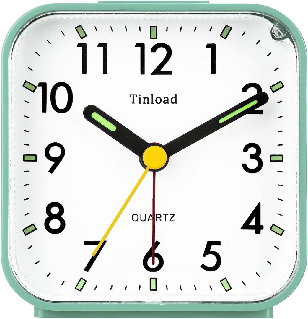 Small Battery Operated Analog Alarm Clock Silent Non Ticking, Ascending Beep Sounds, Snooze,Light Functions, Batteries Not Included (Mint Green)