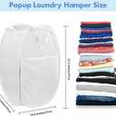 DUCOO Pop Up Laundry Hamper, 70L Collapsible Mesh Laundry Basket with Side Pocket, Foldable Dirty Clothes Hamper with Sturdy Reinforced Handles for Home Dorm Bedroom Travel Storage, White, 2Pack, 14.6 x 14.6 x 22.5 inches
