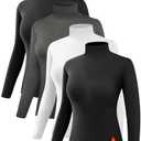 Dalavch 4 Pack Women’s Thermal Turtleneck Shirts, Women Turtle Neck Fleece Lined Compression Long Sleeve Base Layer Tops, S