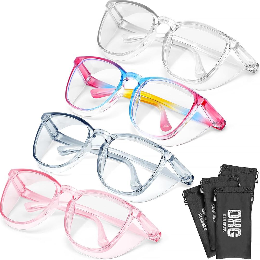 OXG 4 Pack Safety Glasses Anti Fog Goggles, Blue Light Blocking Stylish Safety Glasses for Women Nurses Protective Eyewear (Rainbow+clear+pink+blue)