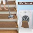GROWLING Linen Stair Treads for Wooden Steps Indoor 36x9 inch,7pcs Upgraded Self Adhesive Backing Non Slip Stair Carpets, Peel and Stick Stair Runner Rugs, Reusable Staircase Step Treads(Brown)