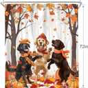 AMBZEK Fall Dog Shower Curtain 60Wx72L Inch Autumn Maple Trees Leaves Pumpkin Cartoon Lovely Puppy Funny Pets Lovers Artwork Cloth Fabric Waterproof Polyester Bathroom Decor Set with 12 Pack Hooks