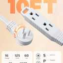 DEWENWILS 10FT Flat Plug Extension Cord, 3 Prong Ultra Thin Power Strip, 360° Rotating Plug, 13A/125V/1625W, 16 Awg Grounded Flat Power Cable for Indoor Narrow Space, SPT-3, ETL Listed, White