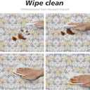 Elastic Edged Round Fitted Daisy White Blue Chic Floral Table Cloth Cover for Indoor Outdoor Kitchen Party, Waterproof Wipeable Tablecloth for 45"- 50" Tables,Medium