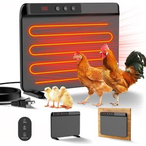 2025 Smart Chicken Coop Heater with Adjustable Temperature Remote Control, 200 Watts Radiant Heat Flat Panel Heaters for Winter Heating,Adaptable to Timer and Temp Controllers (Black) (12.4''x15.9''x5.5'')