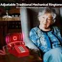 Vintage Corded Phones for Landline Old Telephone with Mechanical Ringer Receiver Volume Adjustable Retro Analog Desk Phone for Home House School, Red