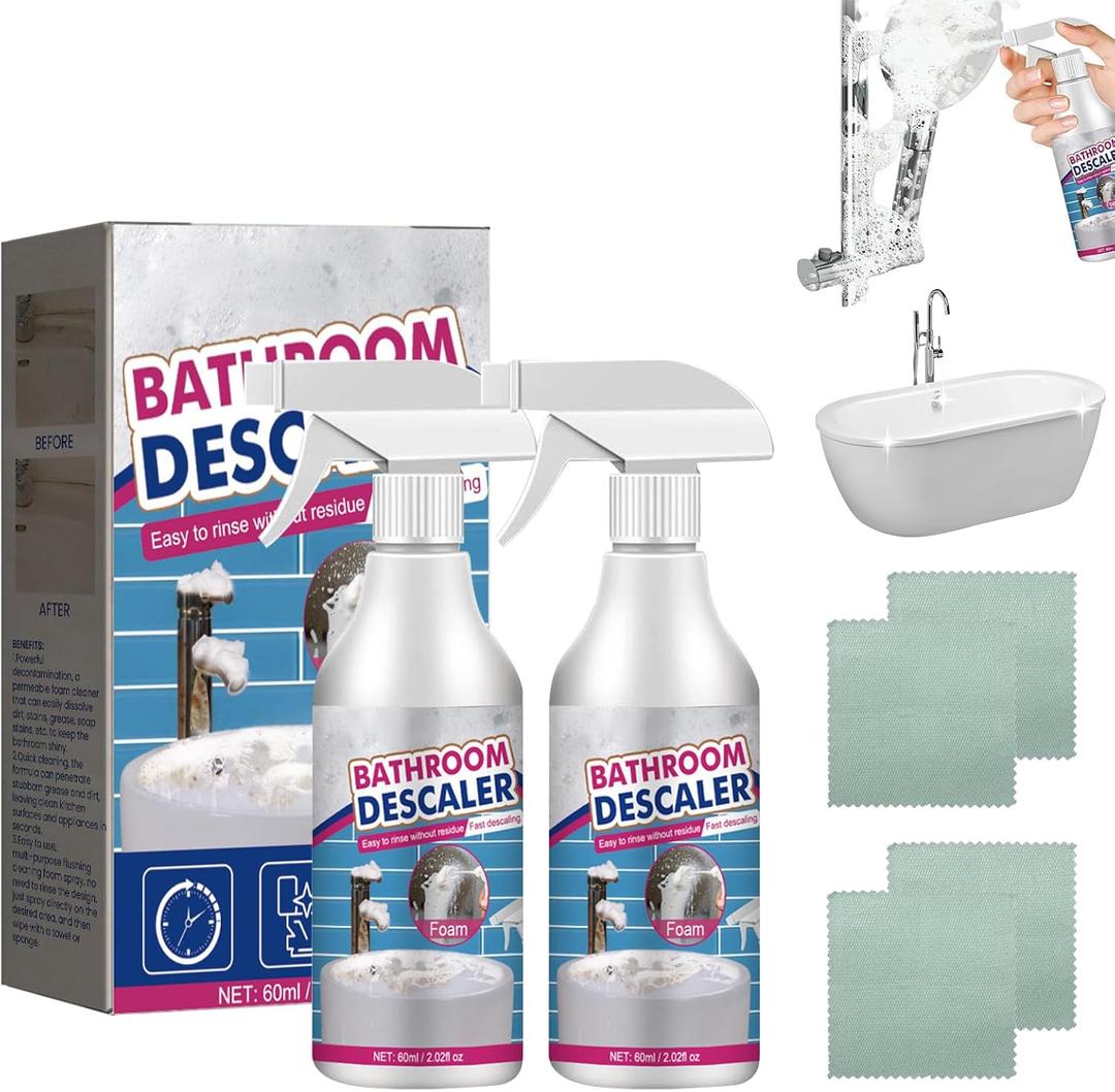 2PCS Stubborn Stains Cleaner, Bathroom Descaler Cleaner, Bathroom Foam Cleaner Spray, All-Purpose Descaler Foam Spray, Stubborn Stains Cleaner,Limescale Cleaner