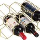 Buruis 9-Bottle Countertop Bottle Rack, Honeycomb Standing Metal BottleHolder, Organizer, Red & White Wines Rack, Home Kitchen Bar Essentials (Gold)
