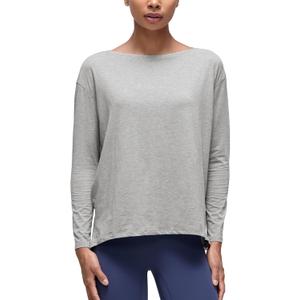 CRZ YOGA Pima Cotton Long Sleeve Workout Shirts for Women Loose Fit Athletic Yoga T-Shirts Casual Boat Neck Fall Tops (X-Small, Heathered Medium Grey)