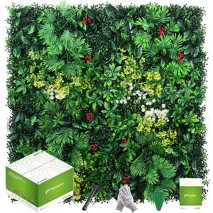 Artificial Grass Wall Panels, 12 Pack 20"x20" UV-Anti Greenery Boxwood Panels, Privacy Green Wall Decor, Plant Hedge Fence Screen for Indoor Home Wedding Decor and Outdoor Backyard