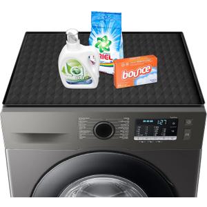 Washer and Dryer Covers for the Top, 25.6''x 23.6'' Silicone Dust Pad for Laundry Machine & Dryer, Non-slip Heavy Duty Waterproof Counter Top Protector Guards for Laundry & Kitchen, Black (1PC)