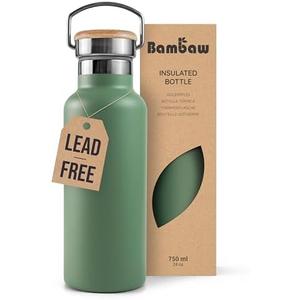 Bambaw 24 oz Insulated Water Bottle, Green Water Bottle Stainless Steel, Refillable Water Bottle, Dishwasher Safe Water Bottle, Metal Water Bottle No Straw, Double Walled Water Bottle – Sage Green