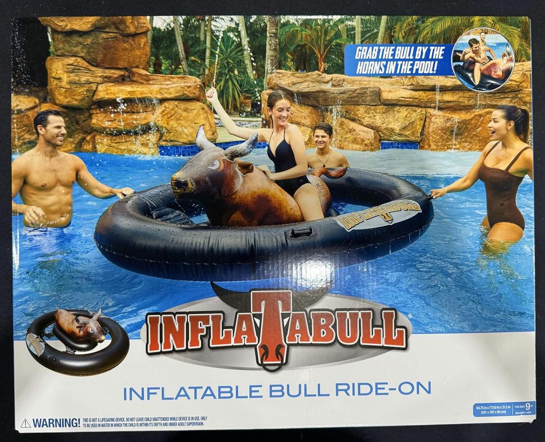 Inflatabull - Inflatable Pool Float Toy with Bull - Swimming Pool Floatie for Families, Adults, and Kids Ages 9 and Up