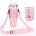 Metal Cup Holder with Strap for Stanley Cup 40 oz, Water Bottle Carrier Bag for Stanley Cup AccessoriesSports Water Bottle Accessories(Pink)