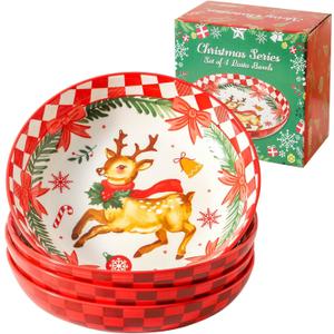 Pasta Bowls 42 Oz, Serving Bowls Set of 4, Ceramic Plate for Kitchen,Salad, Dinner, Microwave Oven and Dishwasher Safe, Versatile Christmas Dishes for Holiday Entertaining, Red