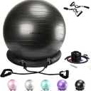 Exercise Ball Chair with Resistance Bands, Yoga Ball Office Chair with Stability Base for Home Gym, Workout Ball for Fitness, Large Size 65 cm (Black)