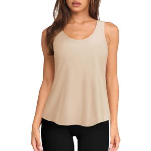 LASLULU Women's Workout Tank Racerback Long Sport Tank Tops Flowy Sleeveless Running Summer Casual Tops 2025 (Apricot X-Large)