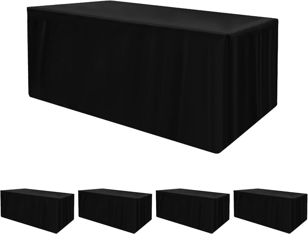 HolidayIdeas Fitted Black Tablecloths for 4 Foot Rectangle Table, Wrinkle Resistant Washable Table Cover 24x48 Inch for Vendor Booth Display, Banquet, Trade Show, 4 Pcs
