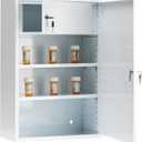 Locking Medicine Cabinet - Wall Medicine Cabinet with Lock Large, Double Door Medication Safe, Adjustable Shelf, White, 16" W x 24" H x 8" D