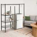 Huwena 4 Tier Mini Fridge Stand with Storage Shelf, Adjustable Rack, Black