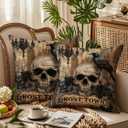 2Pcs,Vintage Halloween Floral Throw Pillow Covers Retro Skull and Crow Ghost Town Gothic Vintage Black Double-Sided Print Cushion Covers for Couch Sofa Haunted House Party Decor Pillowcase (18X18Inch, Wl-dp-vh-crow)