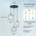 3-Light Blue Cluster Glass Pendant Light, Hanging Chandelier with Globe Shade, Glass Ball Pendant Light Fixtures for Kitchen Island, Dining Room, Living Room, Bedroom
