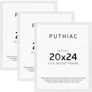 Puthiac 20x24 Solid Oak Wood Picture Frames, White, 3 Pack