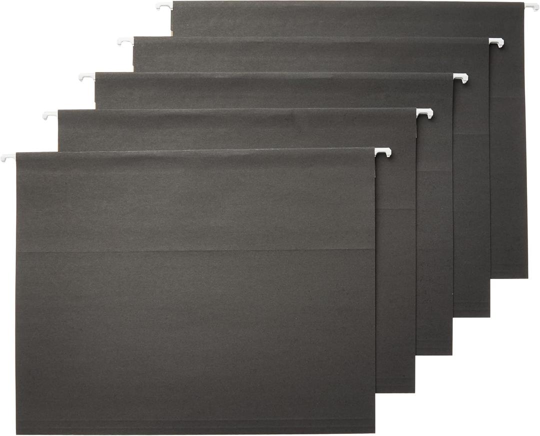 Amazon Basics Hanging File Folders with Adjustable Tabs for Document Organization, Letter Size, 8.5x11 inches, Black, 25-Pack