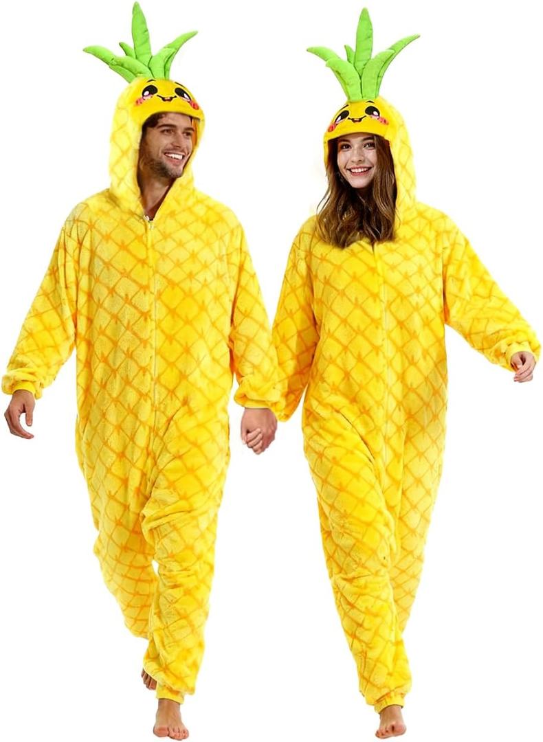 vavalad Adult Pineapple Onesie Pajamas Halloween Pineapple Costume Christmas Cosplay Fruit Costume Women Men (L)