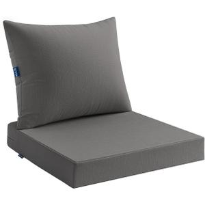 MIULEE Dark Grey Outdoor Chair Cushion 24x24 Inch for Patio Furniture Linen Textured Waterproof & 3 Year Color Fastness Seat and Back Couch Cushion with Ties No Slip Design