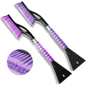 27 Snow Brush and Detachable Ice Scraper for Car Windshield, Car Snow Scraper and Brush Set, Ergonomic Foam Grip,Suitable for Cars SUVs and Trucks Vehicle(Aluminum Structure, PVC Brush, Purple 2 PC)