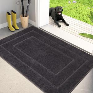 PURRUGS Dirt Trapper Door Mat 32" x 47", Non-Slip/Skid Machine Washable Entryway Rug, Dog Doormat, Super Absorbent Welcome Mat for Muddy Wet Shoes and Paws, Charcoal