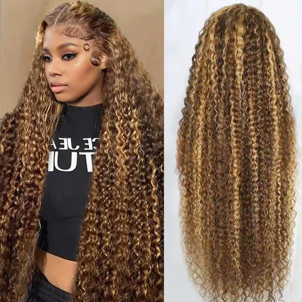 30inch Highlight Ombre Lace Front Wig Human Hair 13x6 HD Honey Blonde 4/27 Deep Wave Lace Frontal Wigs Glueless Wigs Human Hair