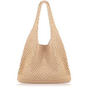 COOKOOKY Crochet Beach Tote bag Summer Beach Bag for Women Aesthetic Mesh Tote Bag Hippie Bag Knit Bag (Medium)
