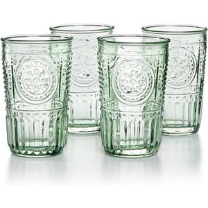 Bormioli Rocco Romantic Set Of 4 Cooler Glasses, 16 Oz. Colored Crystal Glass, Pastel Green, Made In Italy.