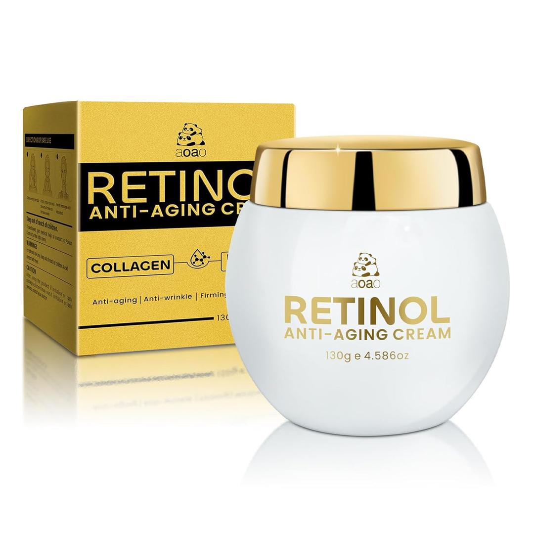 Retinol Cream for Face Anti-Aging, Reduce Deep Wrinkles with Hyaluronic Acid & Collagen, Hydrating & Firming Face Moisturizer for Women, Smooths Fine Lines, Day and Night Skin Care, 130g/4.59oz