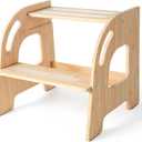 Toddler Step Stool, Selucky Bamboo Height-Adjustable 2-Step Stool for Kids, Potty Training Stool with Handles for Bathroom Sink, Kitchen, Bedroom (Original)