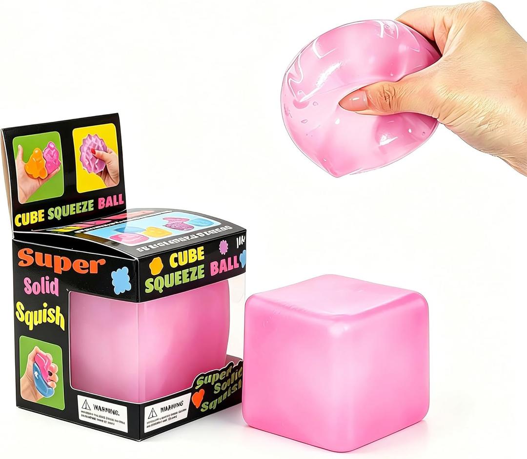 Ice Cube Squishies Stress Balls,Ice Cube Squishy,Squeezable relieves Stress, Suitable for Teenagers and Adults, Party Favor. (Pink)