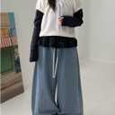 SHENHE Women's Baggy Casual Wide Leg Jeans Drawstring Elastic High Waist Trendy Jeans (S)